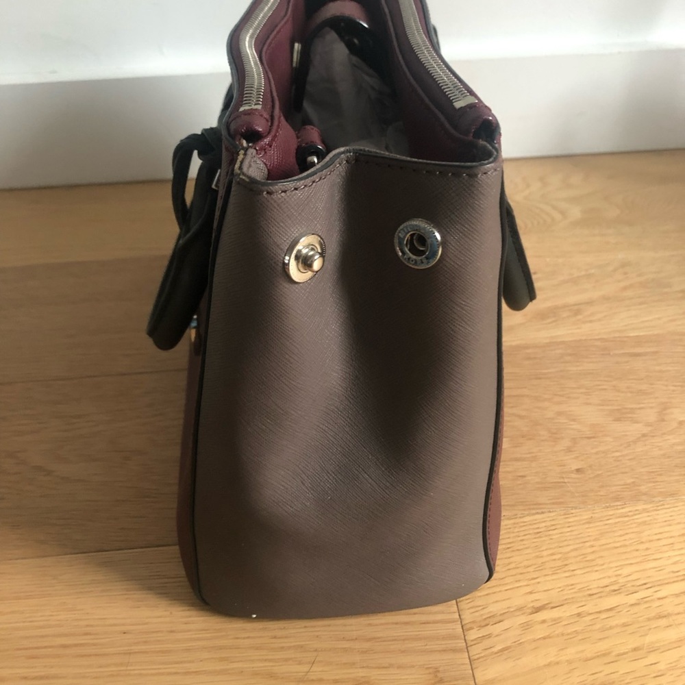 Michael Kors Sutton colorblock satchel burgundy gray - Picture 6 of 7